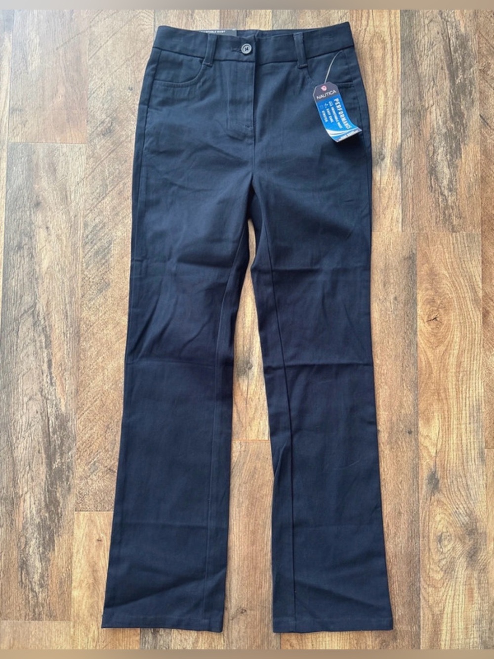 Nautica girls navy blue cotton uniform pants with adjustable waist size 10